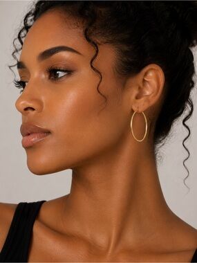 14K Gold Filled Classic Medium Hoop Earrings Lightweight Everyday. 2 inches